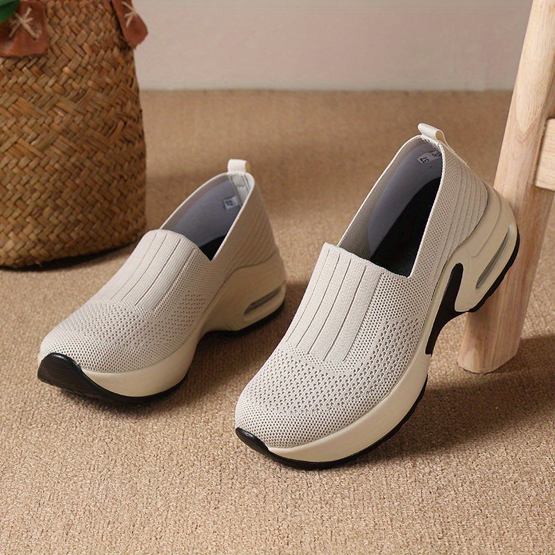 Women Lightweight Knit Slip-On Sneakers Breathable White Low-Top Comfortable