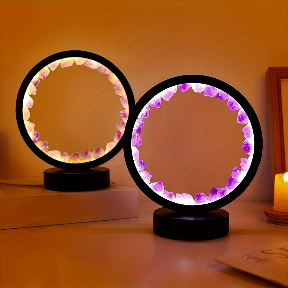 Rechargeable LED Lamp with Amethyst Quartz Cluster for Bedroom and Desk Decor