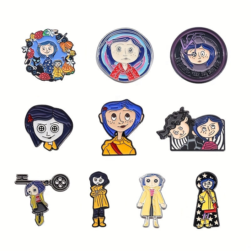 Set of 10 Cartoon Anime Enamel Pins, Metal Brooches, Quirky Collectible Fashion Accessories