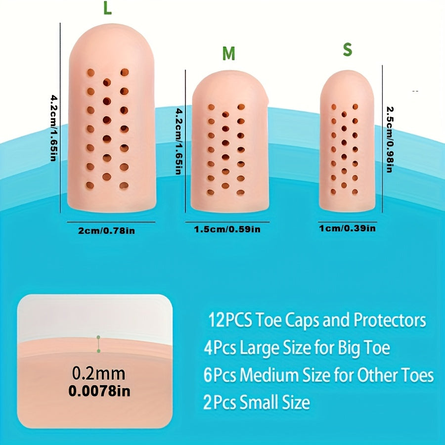 12 Pcs Silicone Toe Caps Protectors Cushions for Ingrown Nails and Friction