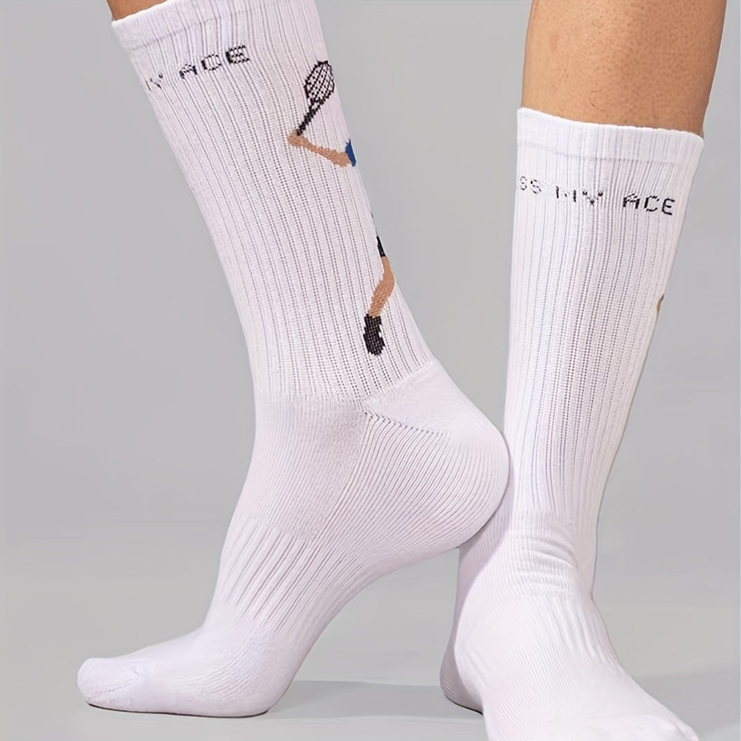 Men's Cotton Blend Sports Socks with Cartoon Print for Football Tennis Fitness Unisex All-Season