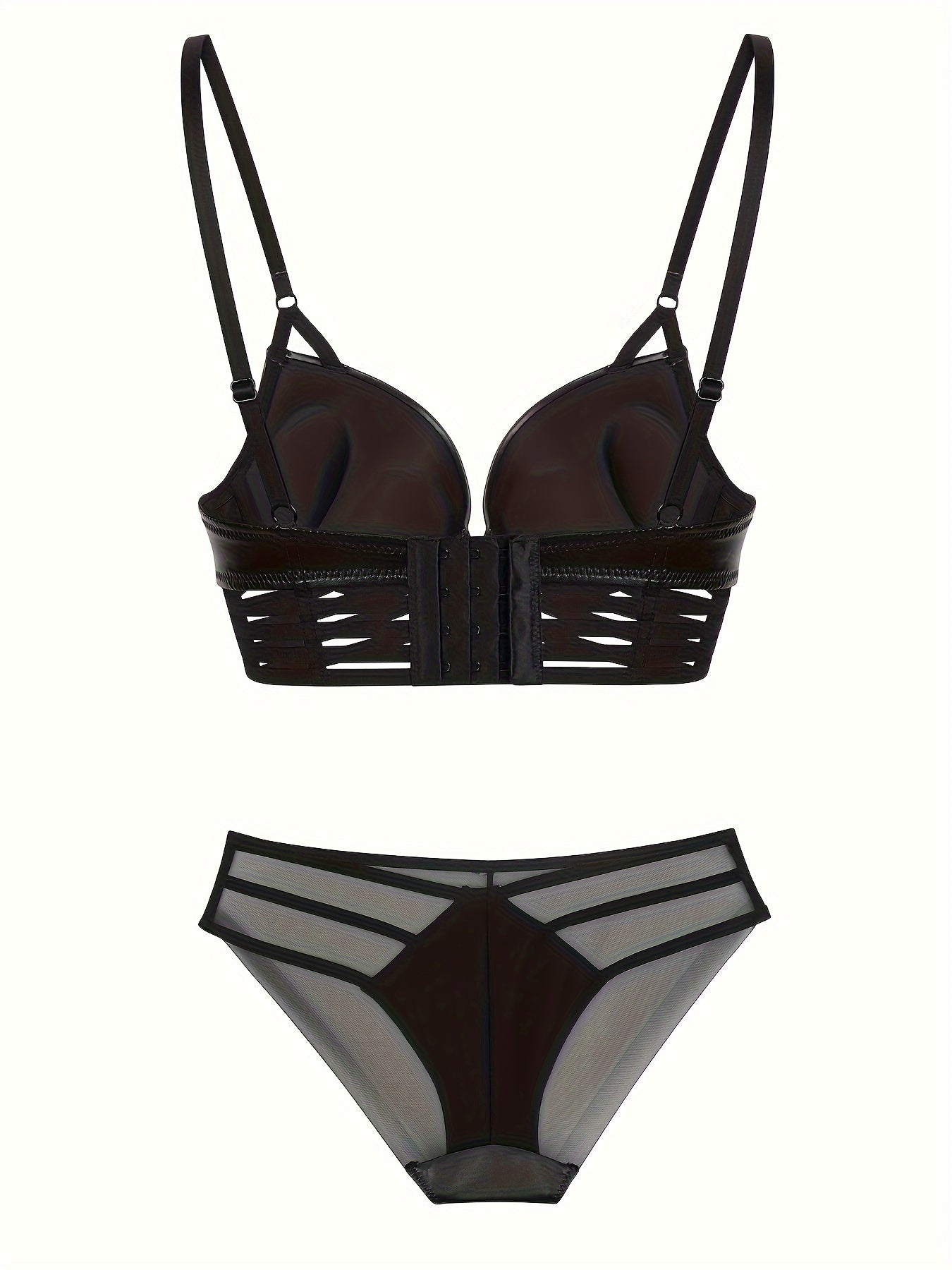 Women's PU Leather Cami Bra and Panty Set Sexy Lingerie