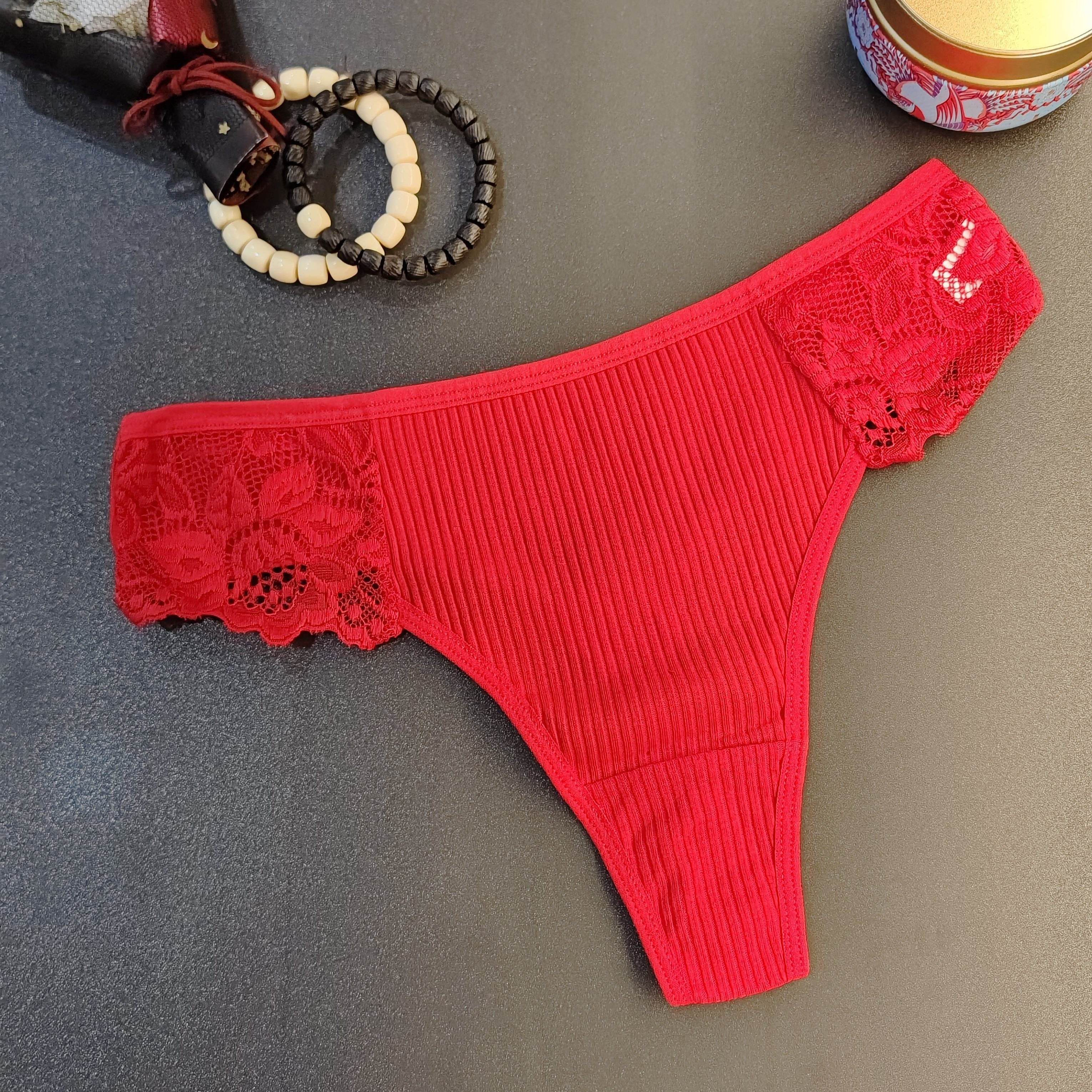 Women's Lace Ribbed Low-Rise Thongs Sexy Lingerie