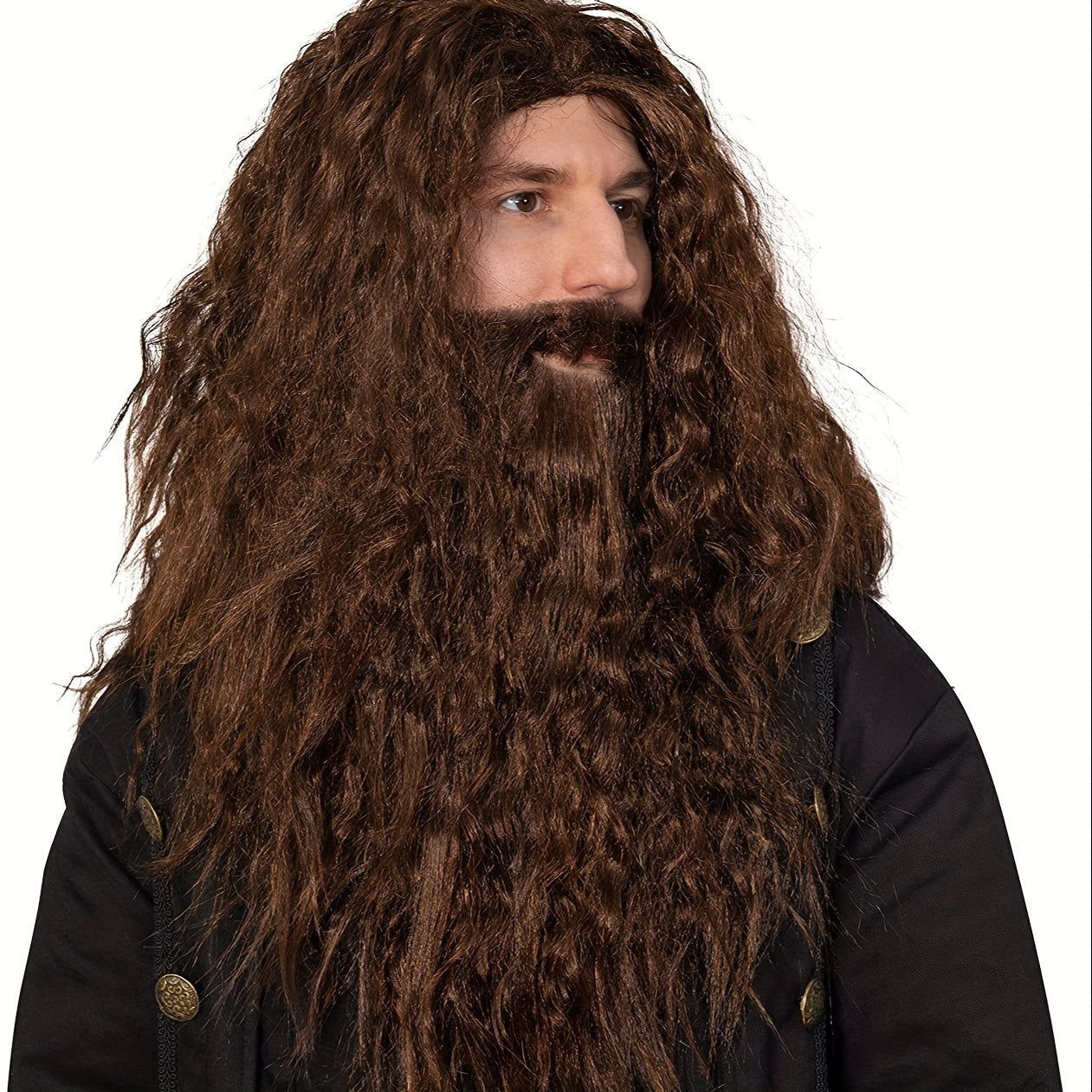 Wizard Costume Set with Gray Synthetic Hair and Beard for Halloween Cosplay
