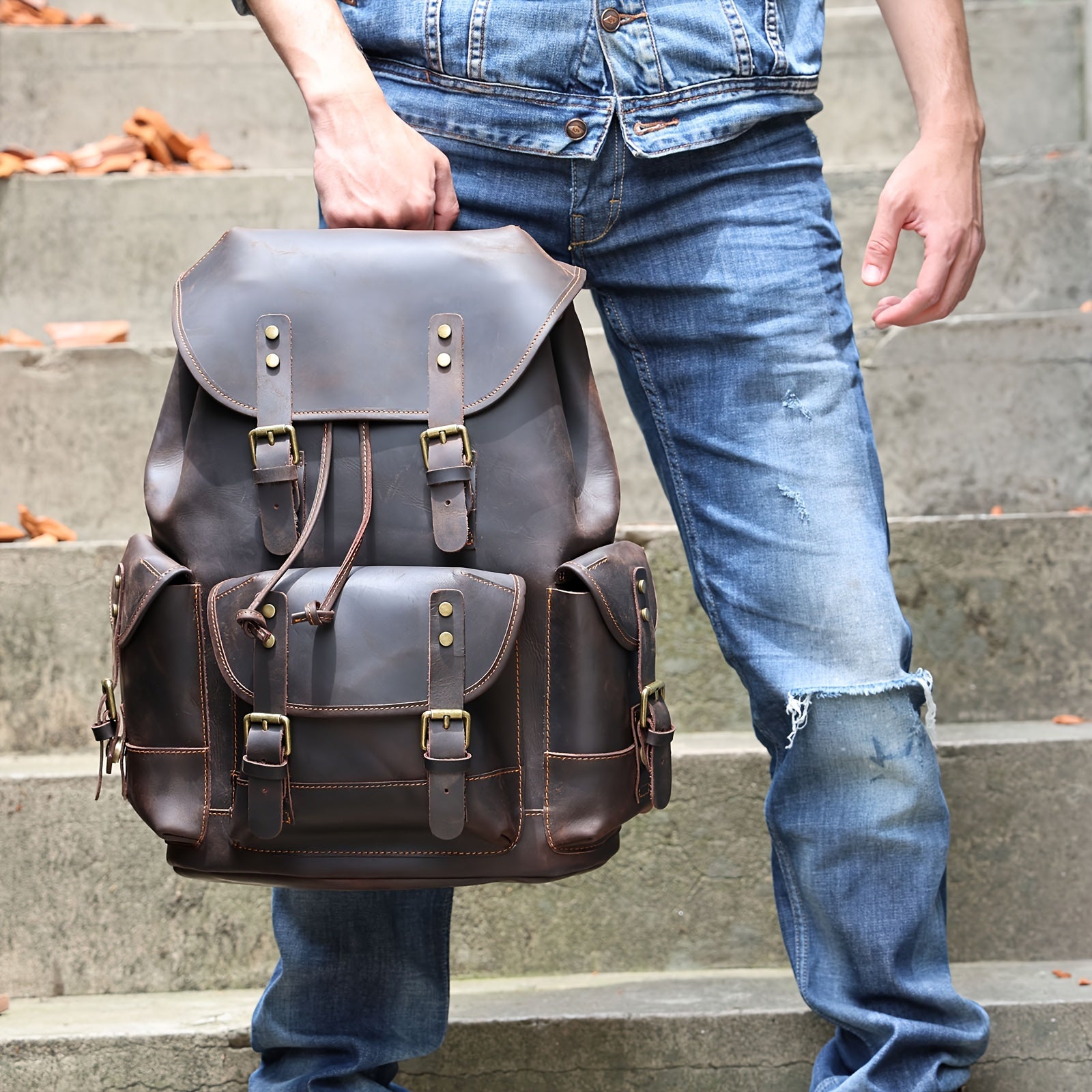 Vintage charm bilan erkaklar uchun charm sumka, retro uslubdagi noutbuk sumkasi, sozlanadigan kamarlar bilan