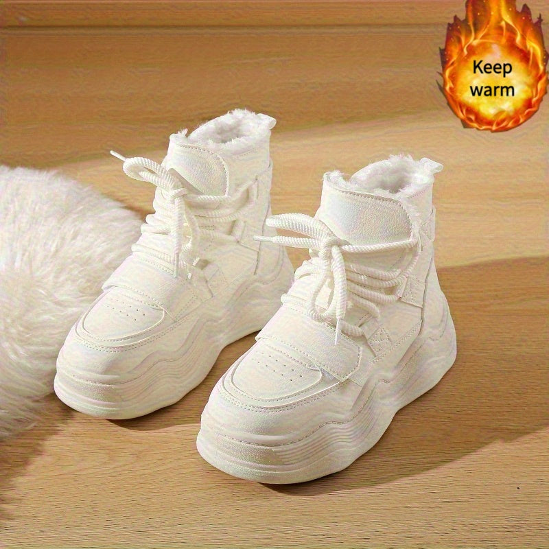 Women's Fleece Lined Winter Boots Flat Chunky Sole Warm Shoes