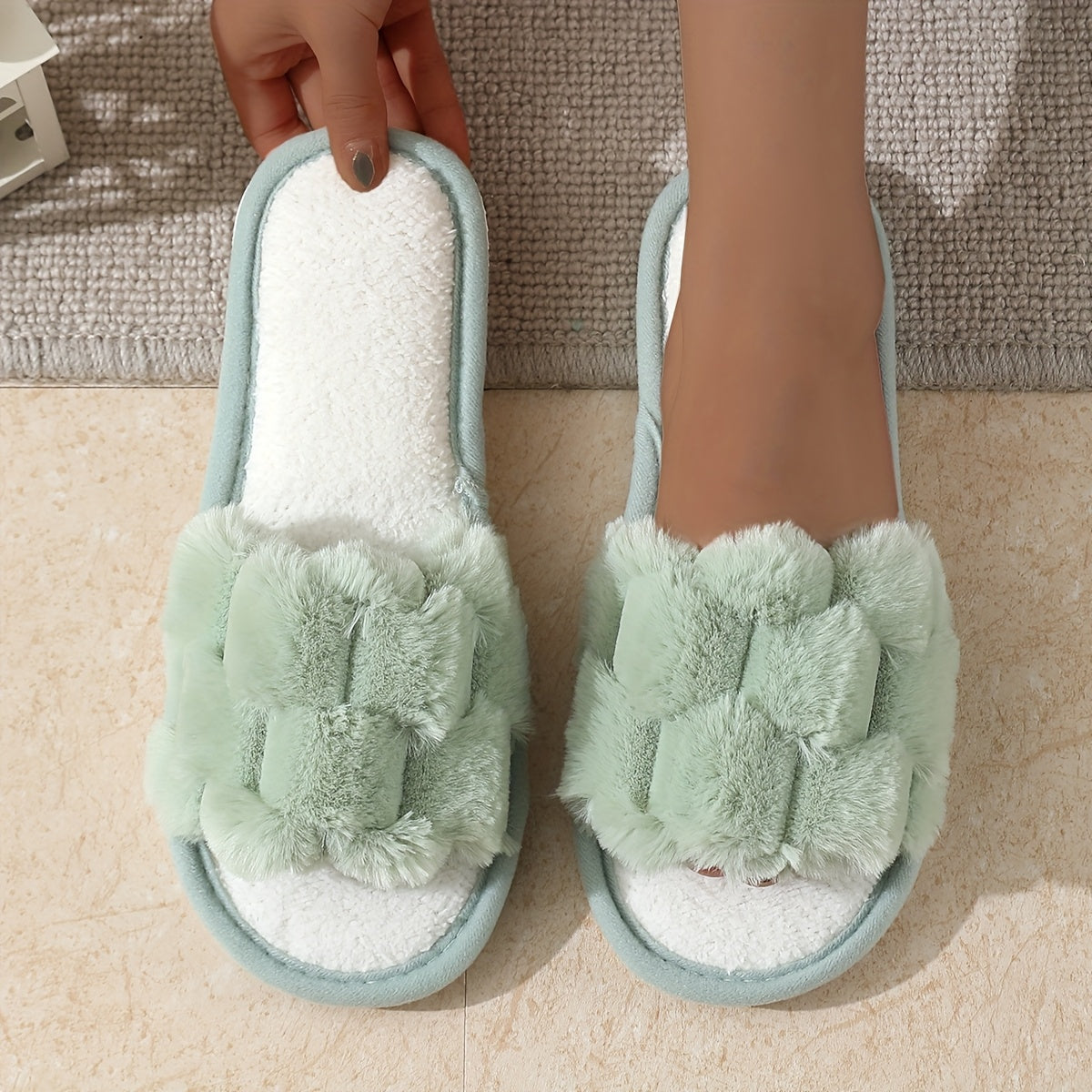 Women's Plush Open-Toe Indoor Slippers Non-Slip Comfortable Breathable