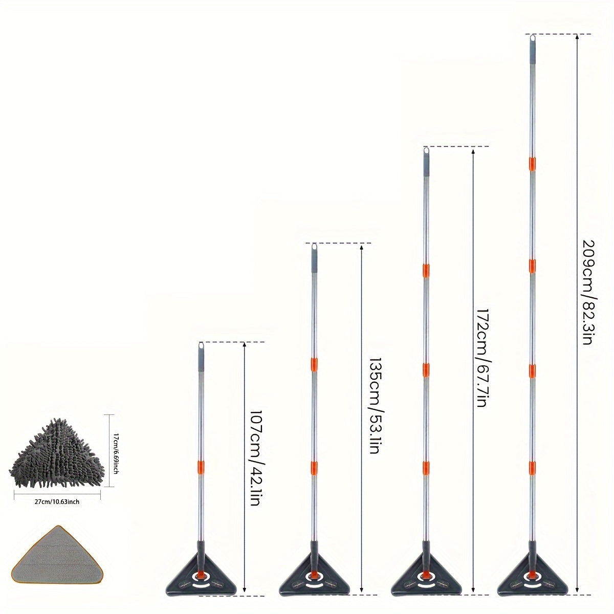215,9 см Стена Очиститель Швабра с регулируемой ручкой и 6 тряпками для очистки потолка и стен