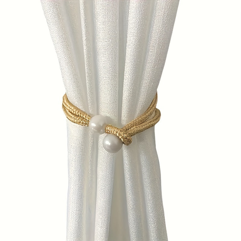 Decorative Curtain Binding Rope with Pearl Accents, 1 or 2 Pieces, Elegant Window Accessory
