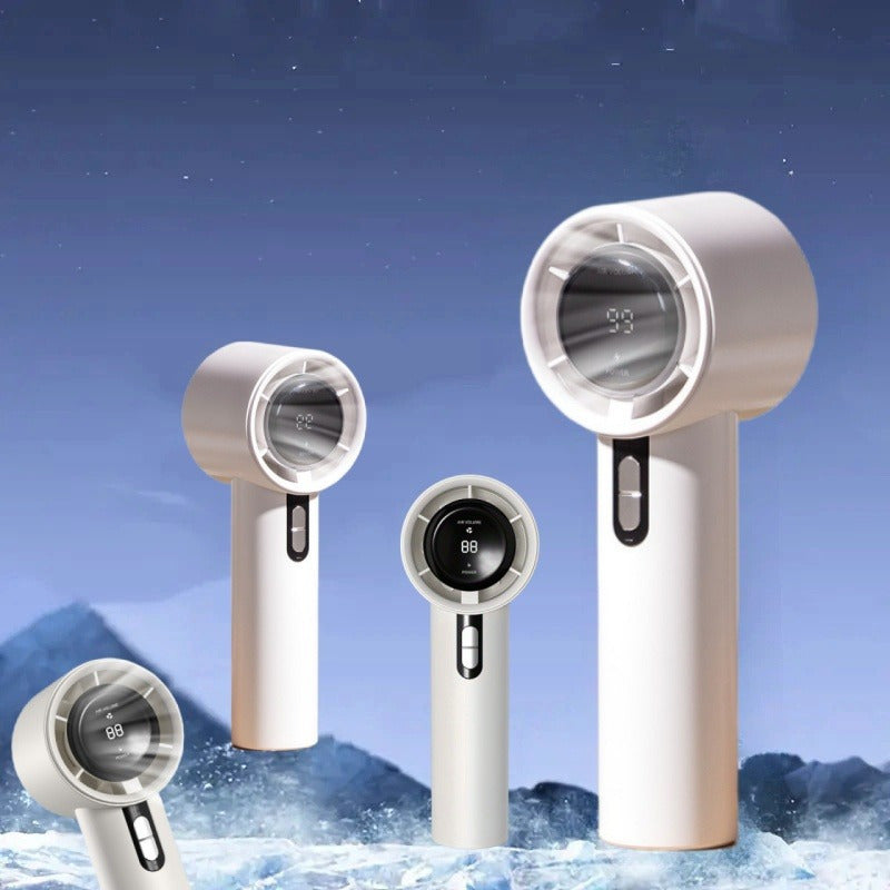 Rechargeable handheld fan with USB charging LCD display durable for research and travel