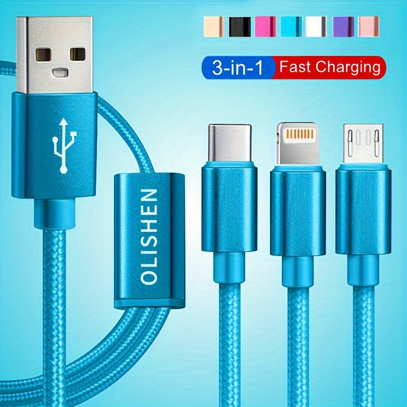 3-в-1 нейлоновый плетёный USB-кабель для зарядки для iPhone Micro USB Type-C Быстрая синхронизация данных