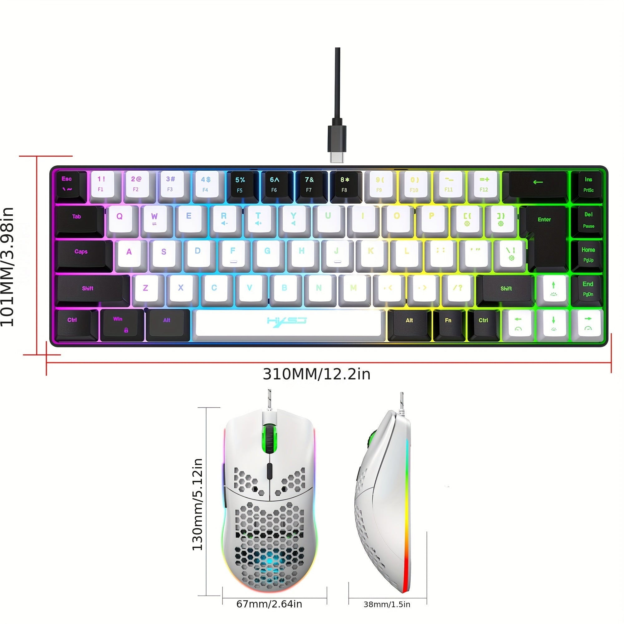 68-Key Mini Wired Gaming Keyboard with RGB Backlit and Optical Mouse for PC PS4 Xbox Mac
