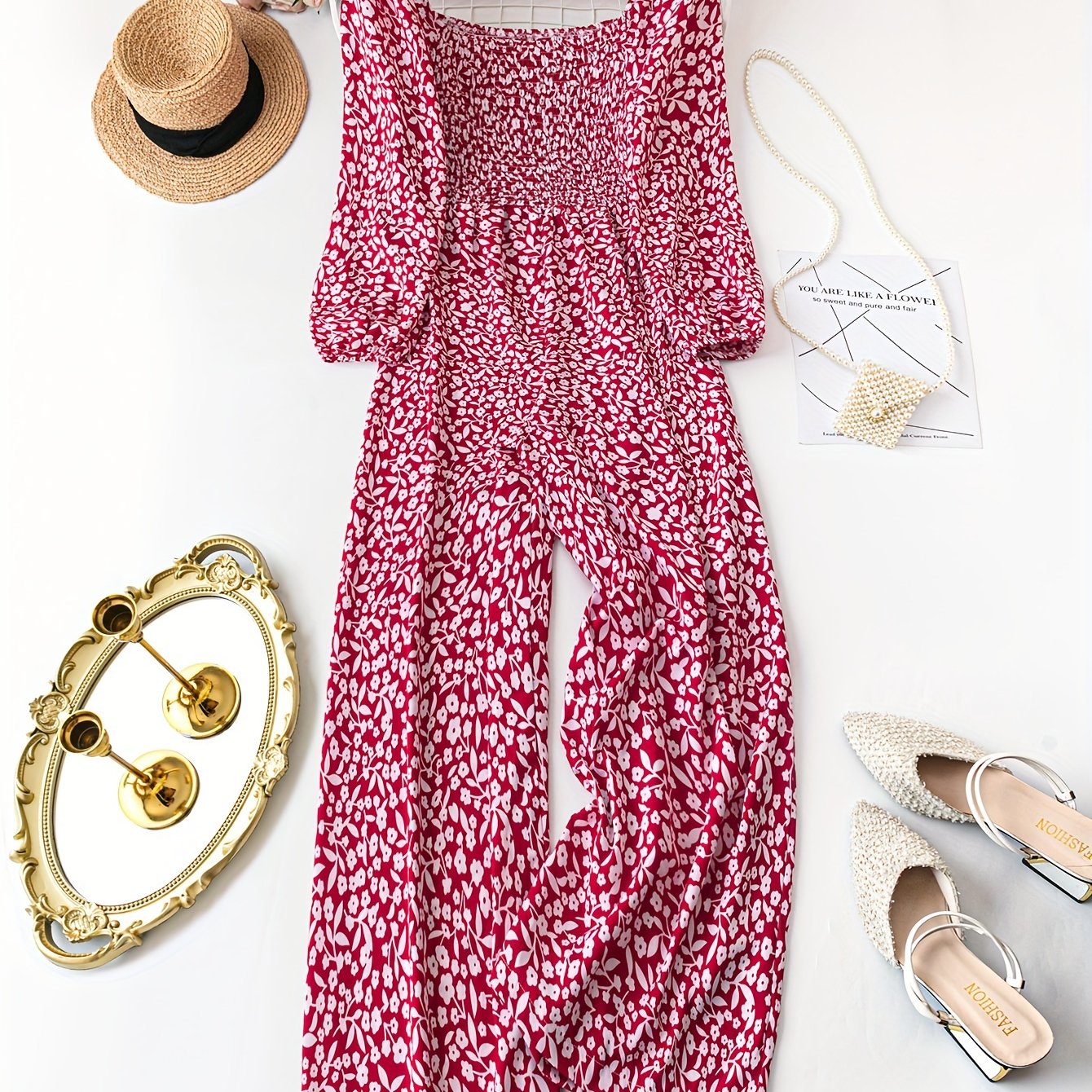 Plus Size Floral Print Long Sleeve Jumpsuit for Spring Women