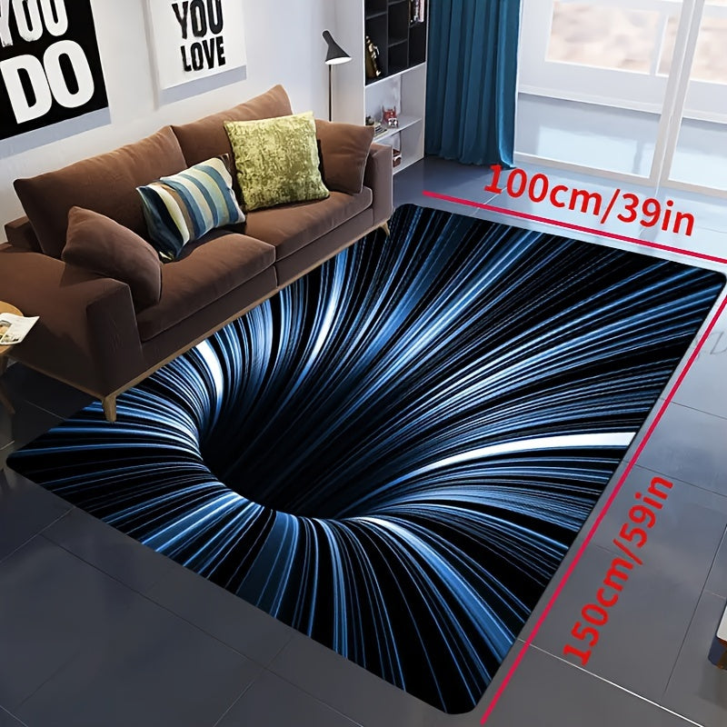 Striped 3D Illusion Area Rug Non-Slip Polyester Carpet for Living Room Bedroom