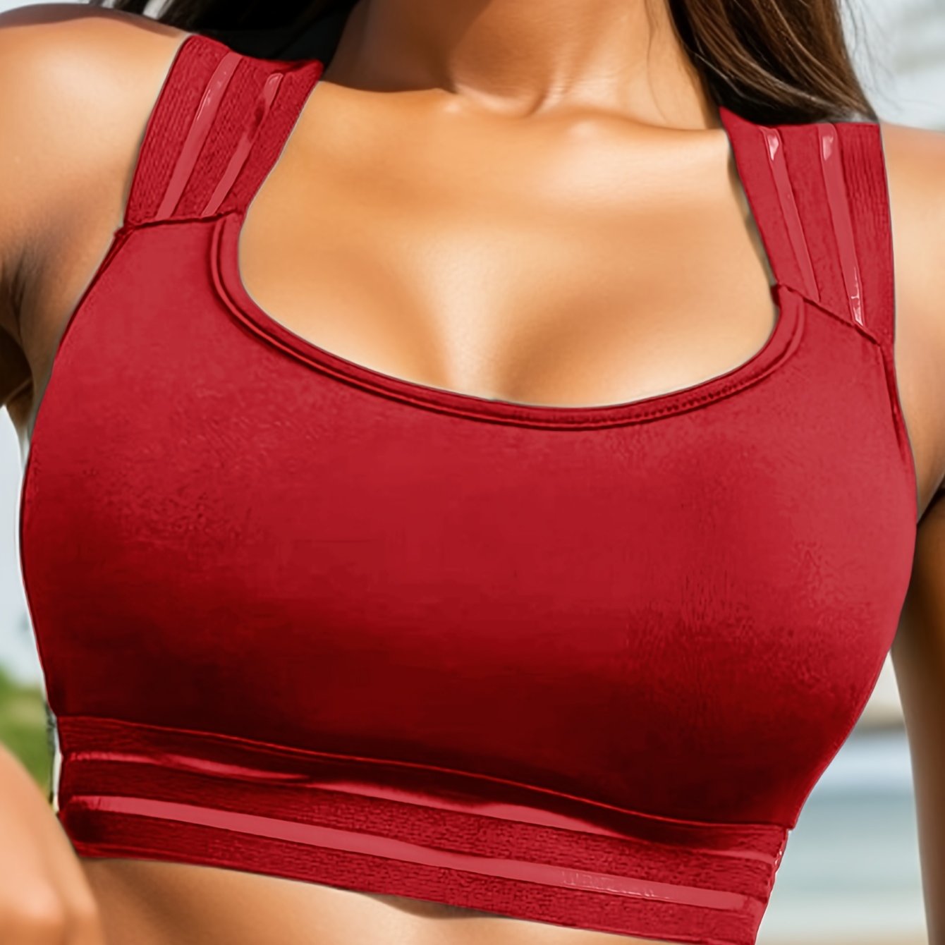 Women's Seamless Striped Sports Bra with Cross Back
