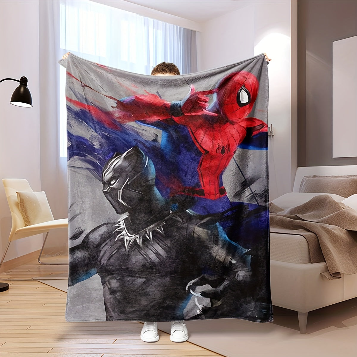 Superhero Themed Blanket for Kids and Adults Red Black Gray Interwoven Soft Cozy Gift