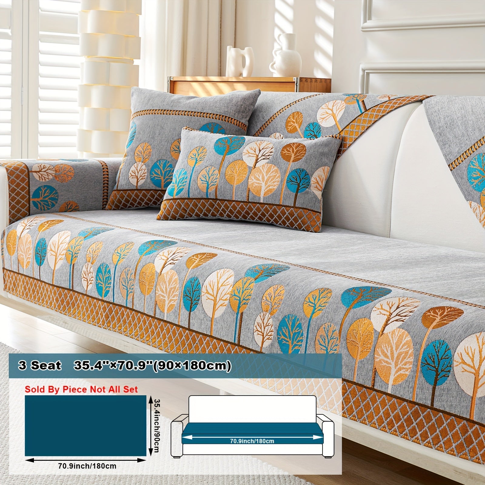 Boho Style Sofa Cushion with Moon and Tree Design Chenille All-Season Pet-Friendly Soft Modern