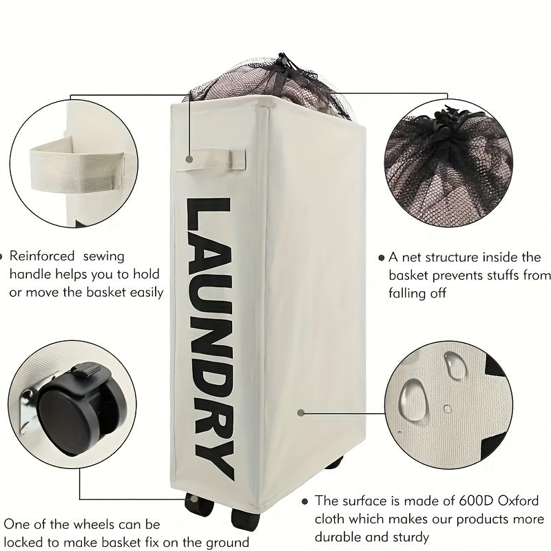 Cesta de ropa sucia con ruedas, diseño plegable y tapa de malla 55,88cm