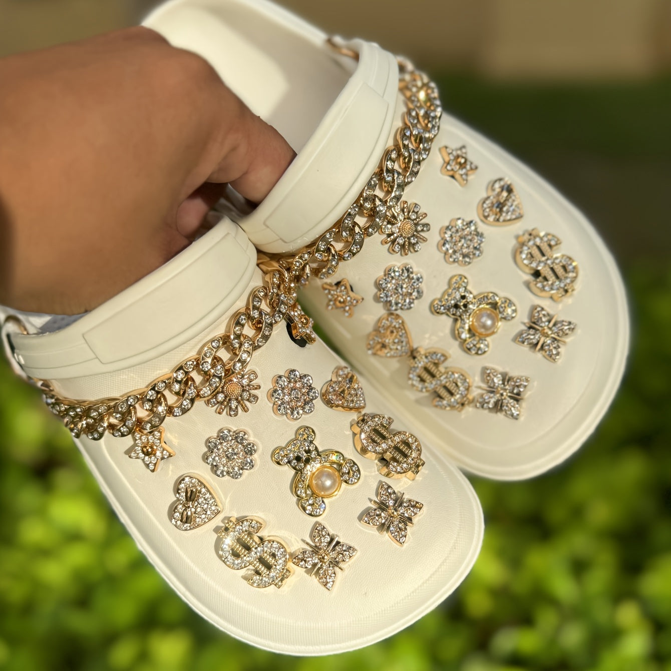 Kids Girl Shoe Charms Set with Chain Diamond Bear Money Durable ABS