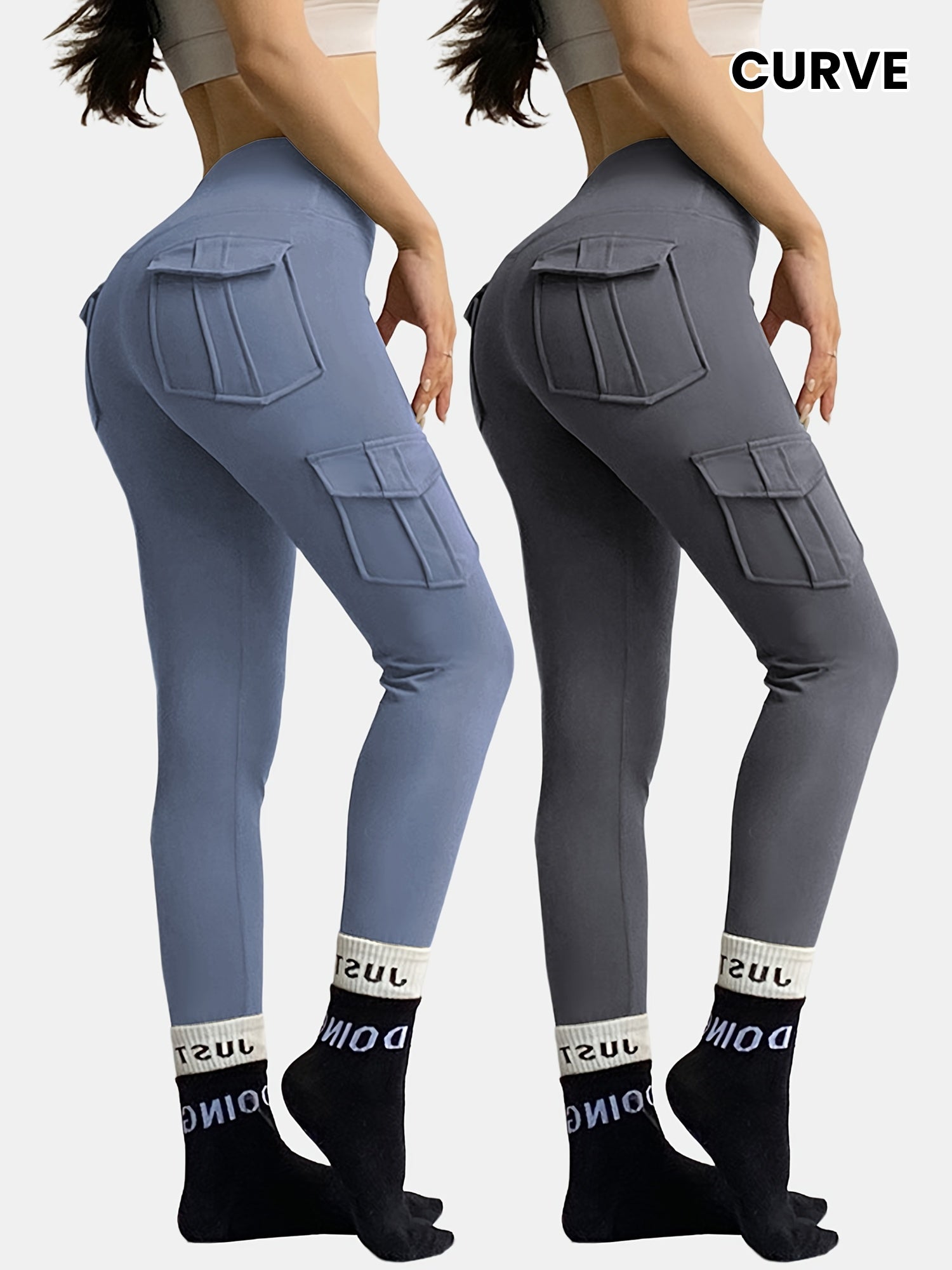 Plus Size Women's High Waist Yoga Pants 2 Pack with Pockets Breathable Comfortable