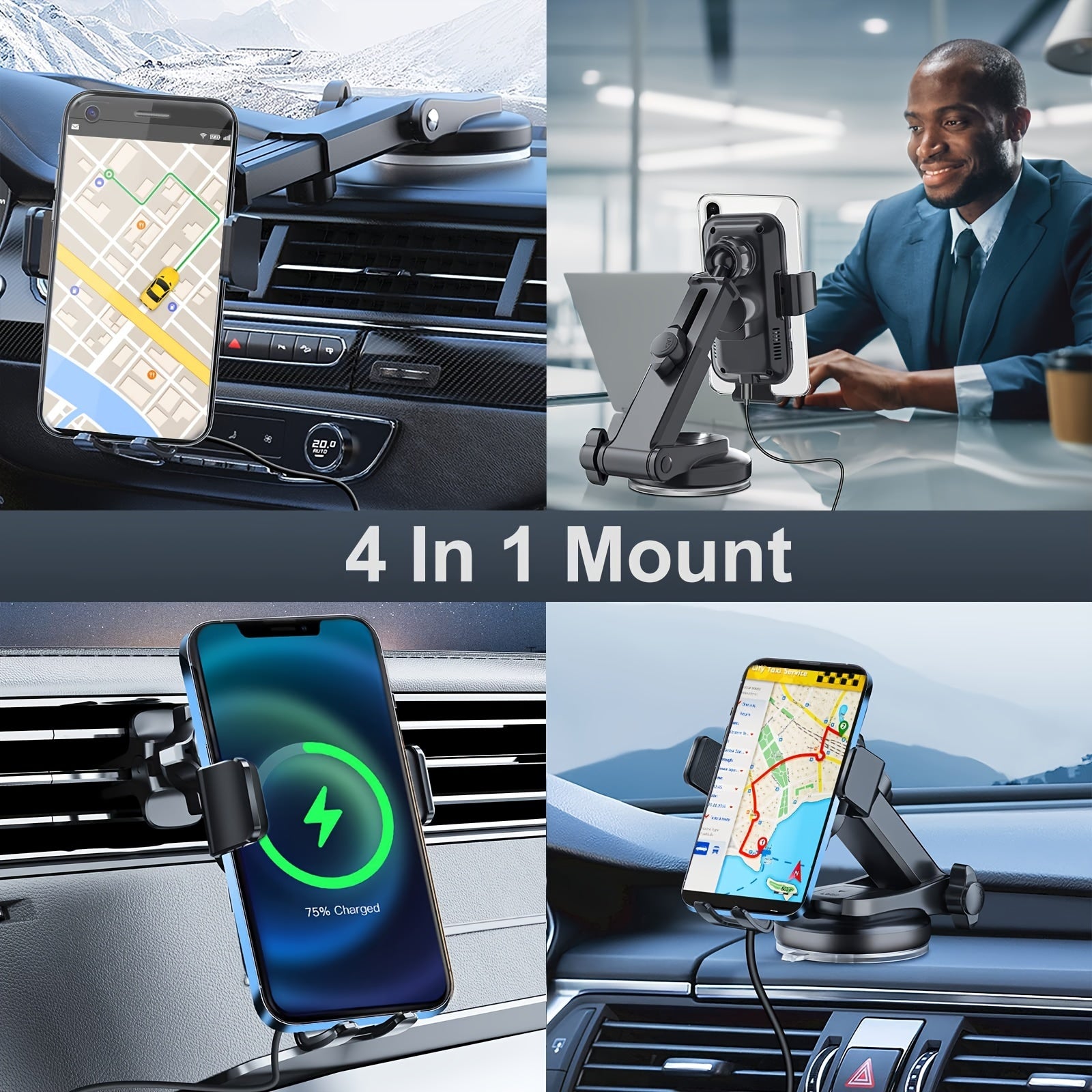 Cargador inalámbrico para coche 15W Qi de carga rápida con sujeción automática en el tablero soporte para teléfono material ABS