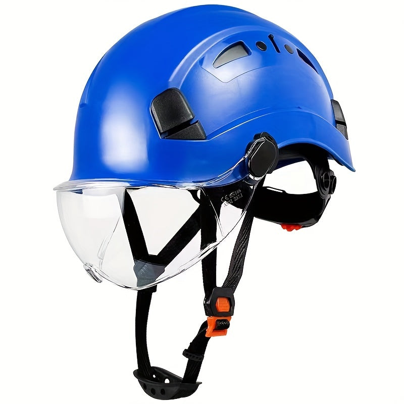 Safety Helmet with Built-in Goggles ABS Hard Hat for Construction Cycling Climbing Adjustable Ventilated