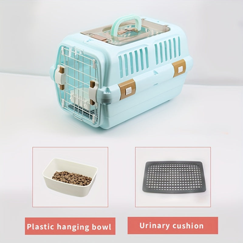 Большой пластиковый переноска для домашних животных с висящей миской, подгузником и для использования в автомобиле