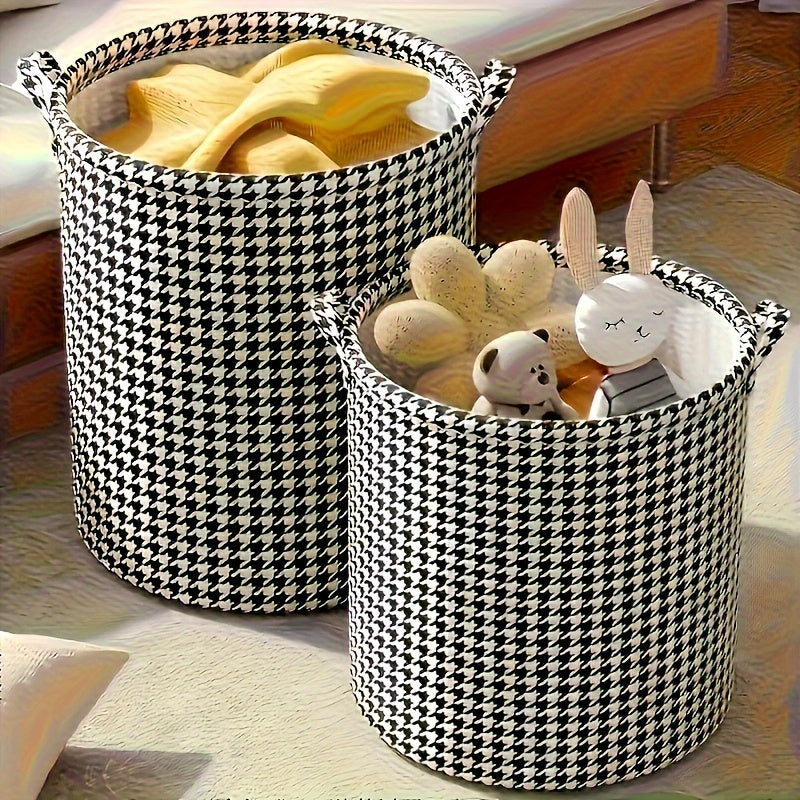 Large Houndstooth Fabric Storage Hamper with Handles for Laundry and Toys