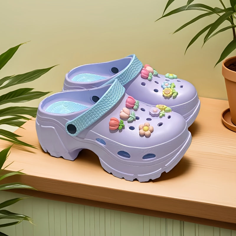 Women's Summer Plant-Themed Slip-On Shoes Pink White EVA Comfortable Casual