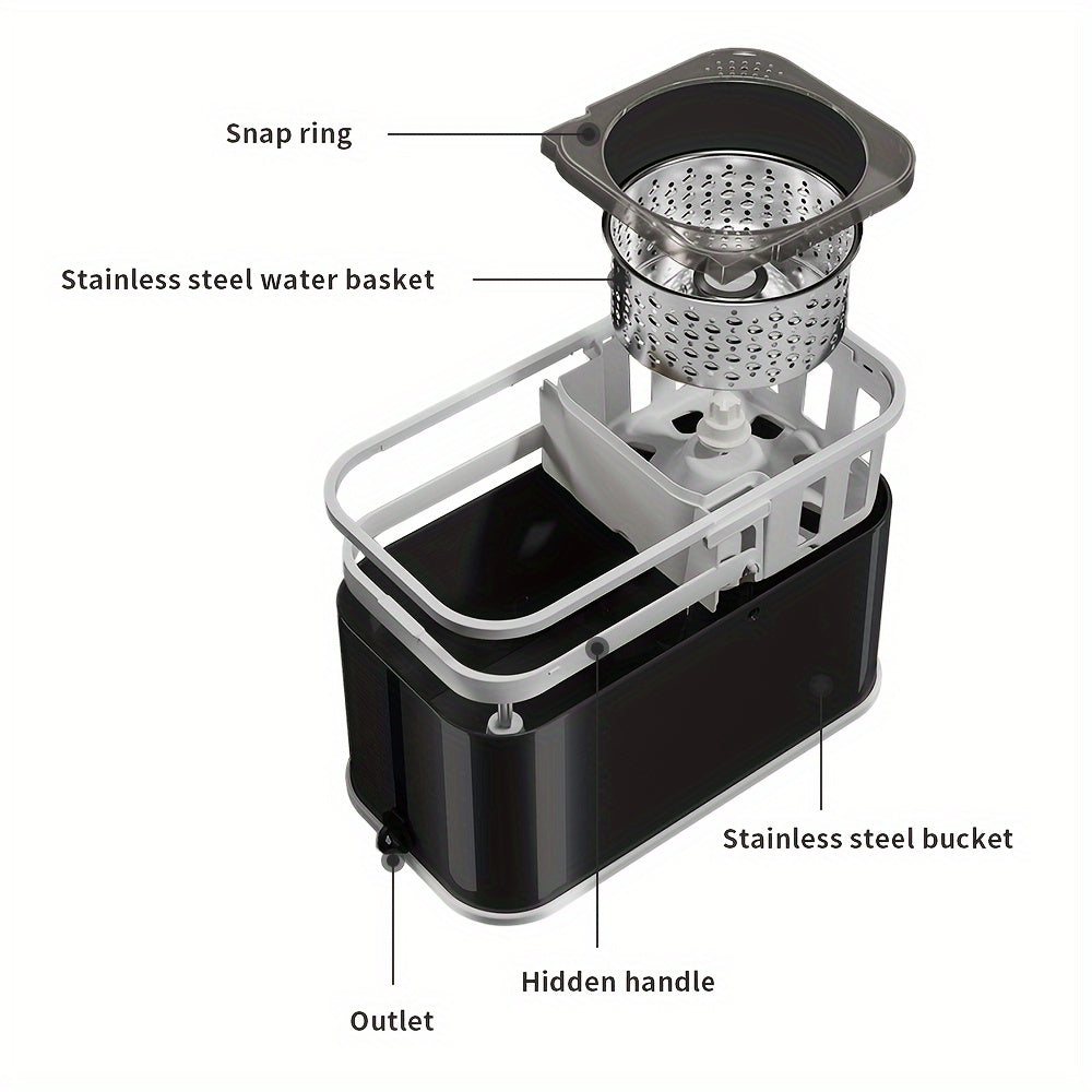 Stainless Steel Spin Mop and Bucket Set No Hands Cleaning for Home and Kitchen