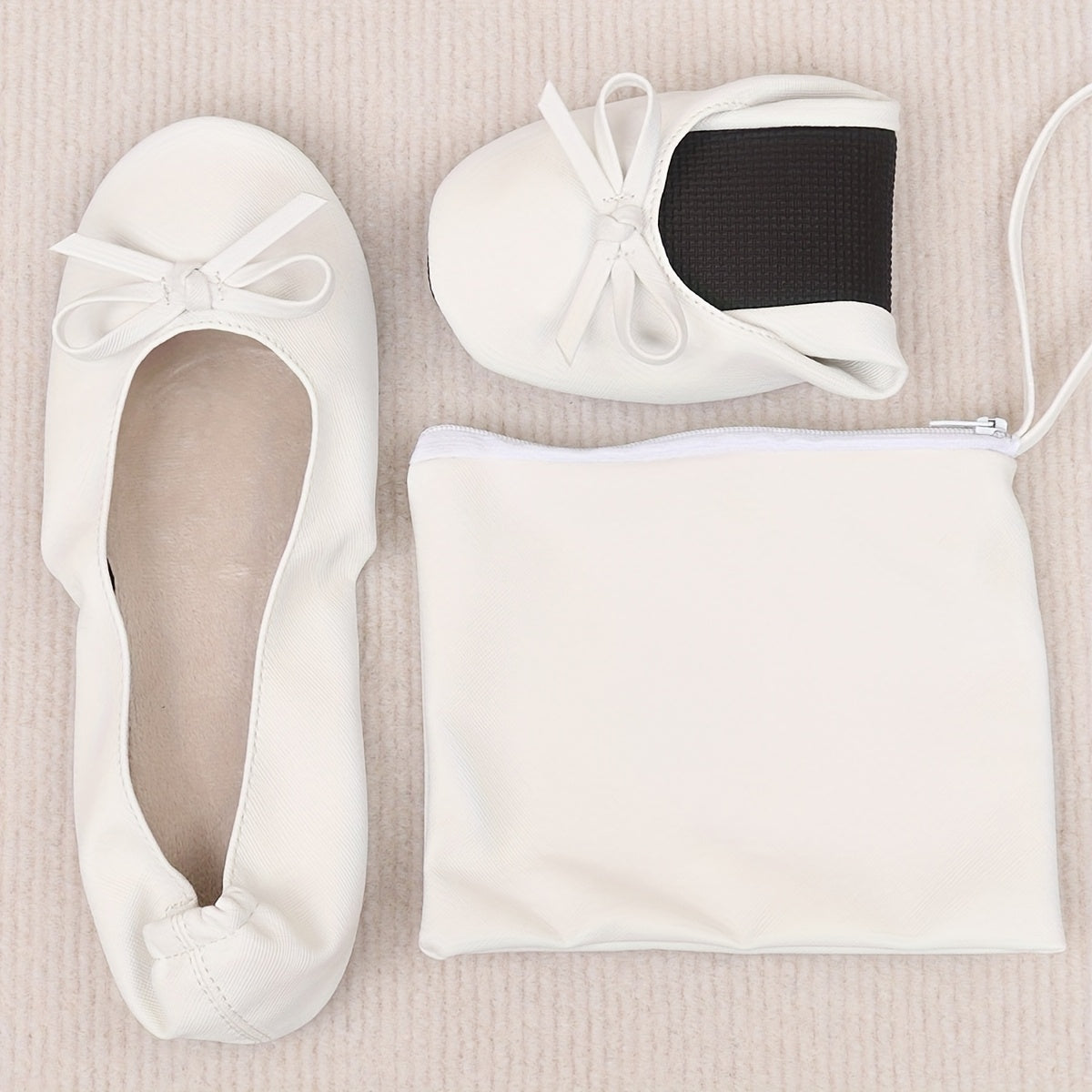 Women's Lightweight Foldable Dance Shoes with Bow, Slip-On PU Cover TPR Sole