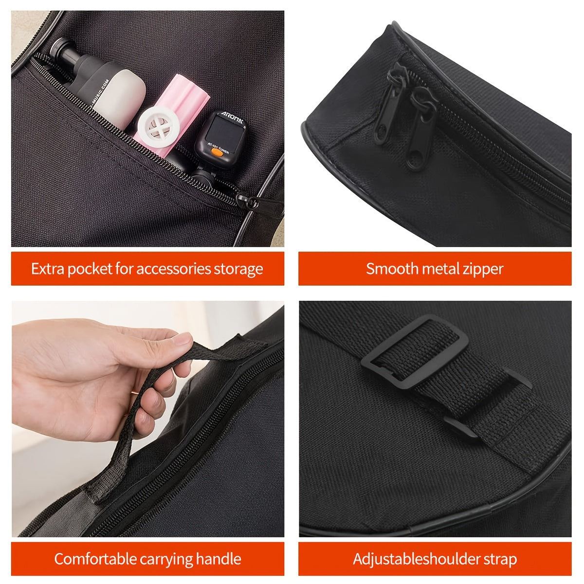 Funda acolchada negra para ukelele soprano y tenor con correas ajustables para conciertos