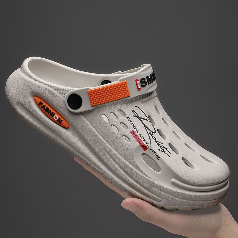 Erkaklar uchun nafas oladigan dizaynga ega, qulay, sirpanmaydigan taglik va tashqi va bog'da foydalanish uchun qalin platformaga ega slipp-on qlog'lar.