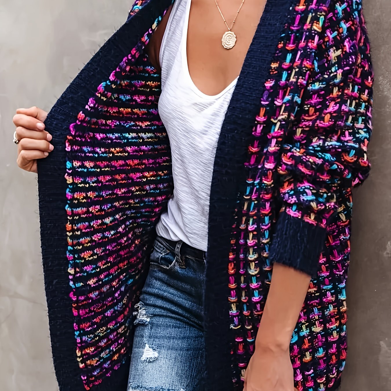 Women's Plus Size Multi Color Open Front Cardigan Casual Long Sleeve Knit