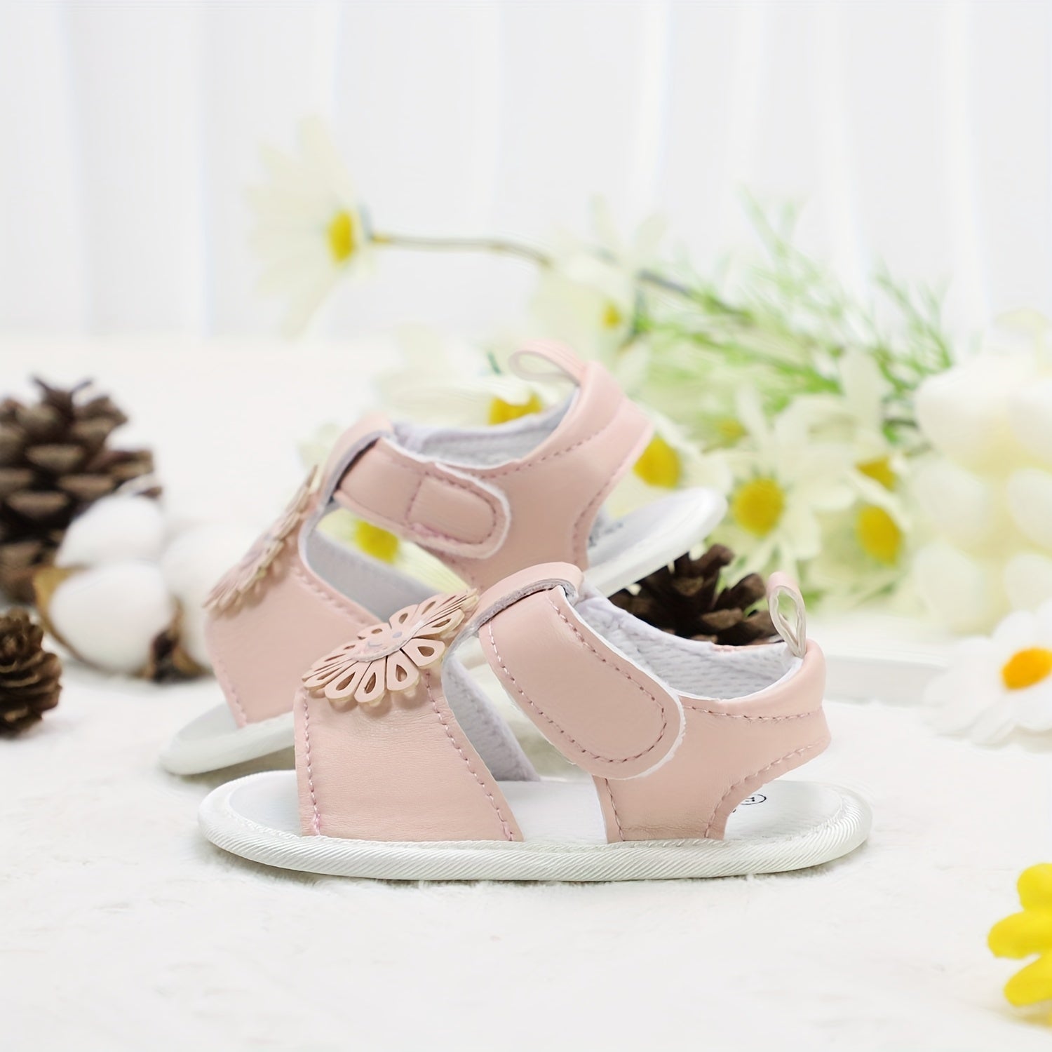 Baby Girls Summer Sandals Open Toe Daisy Face Non-Slip Sole Toddler Casual Vacation