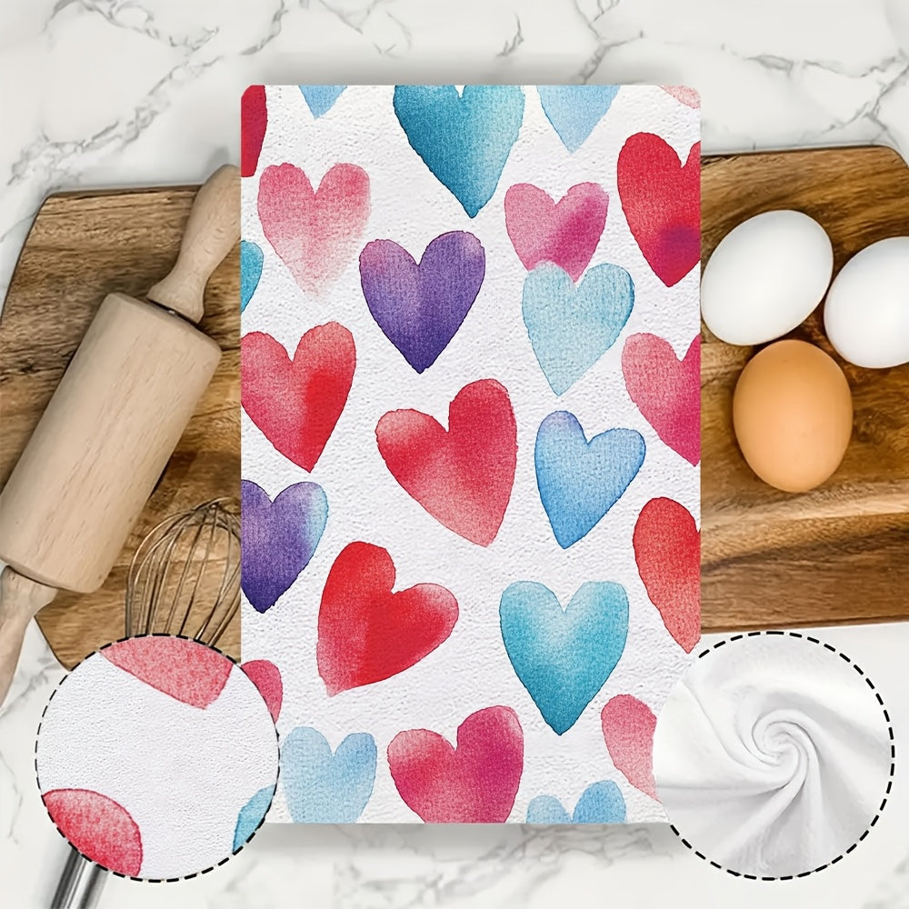 Valentine's Day Heart Pattern Kitchen Towels 2 Pack, Soft, Absorbent, 40x60 cm