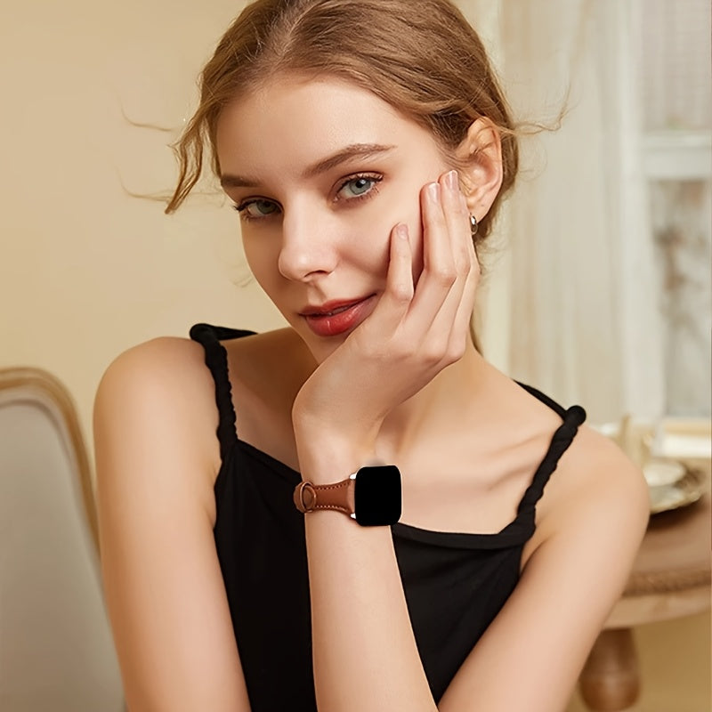 Faux Leather Smartwatch Band for Apple Watch Series 1-9 SE Ultra 38mm-49mm Adjustable