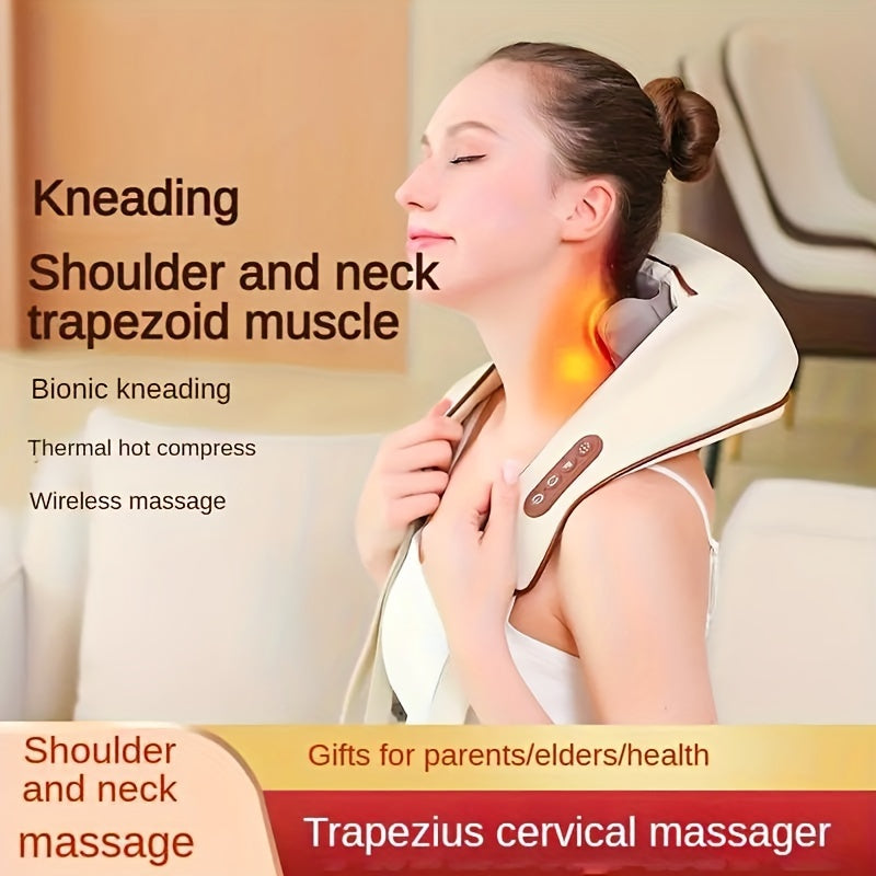 Wireless Shoulder and Neck Massager with Bionic Kneading and Heat Compress