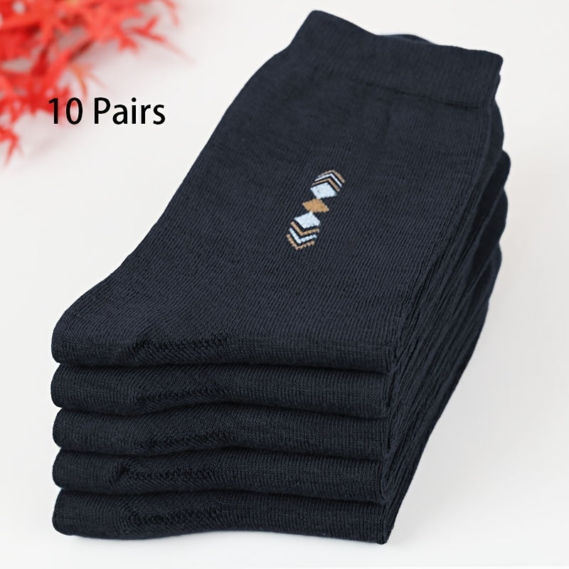 Calcetines de negocios para hombre, 10 pares, hasta la mitad de la pantorrilla, patrón geométrico, poliéster y spandex, duraderos