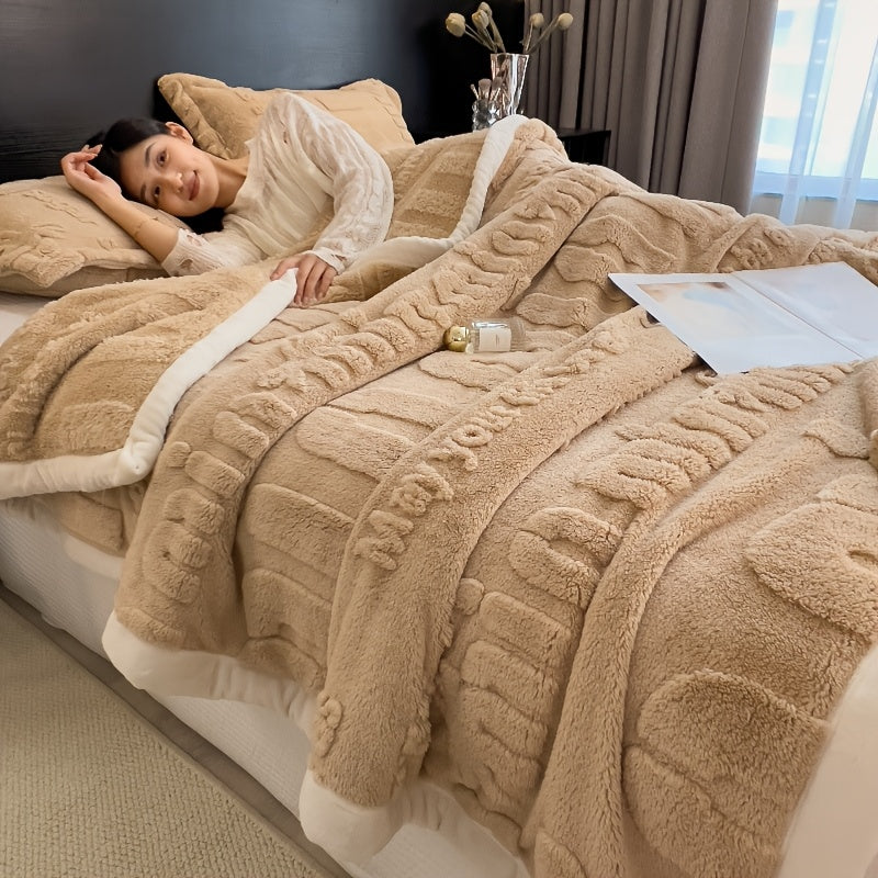 Bohemian Style Winter Plush Fleece Blanket Embossed Velvet Flannel Thick Bedspread