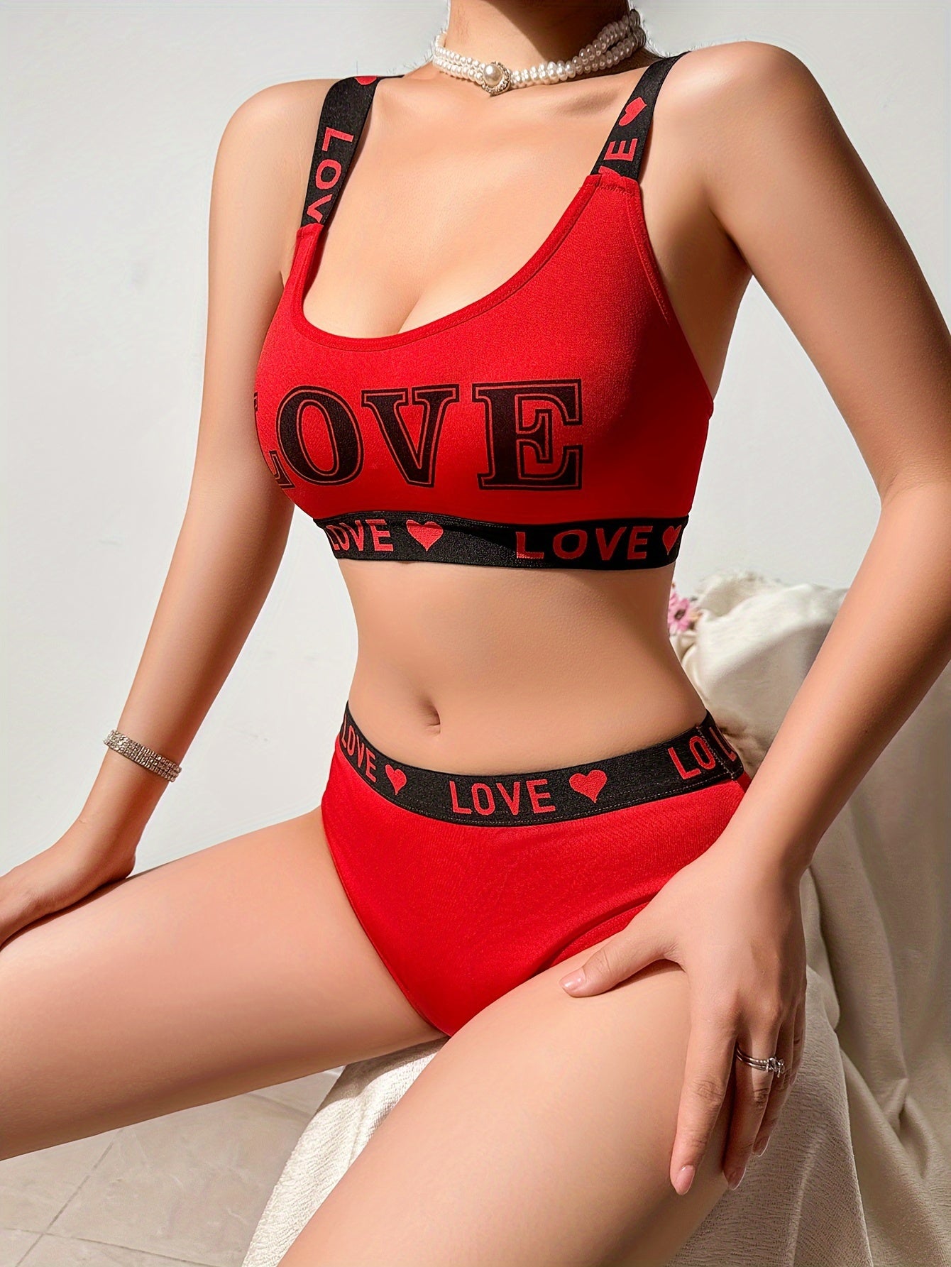 Set of Love Letter Sports Bra with Matching Belt for Women