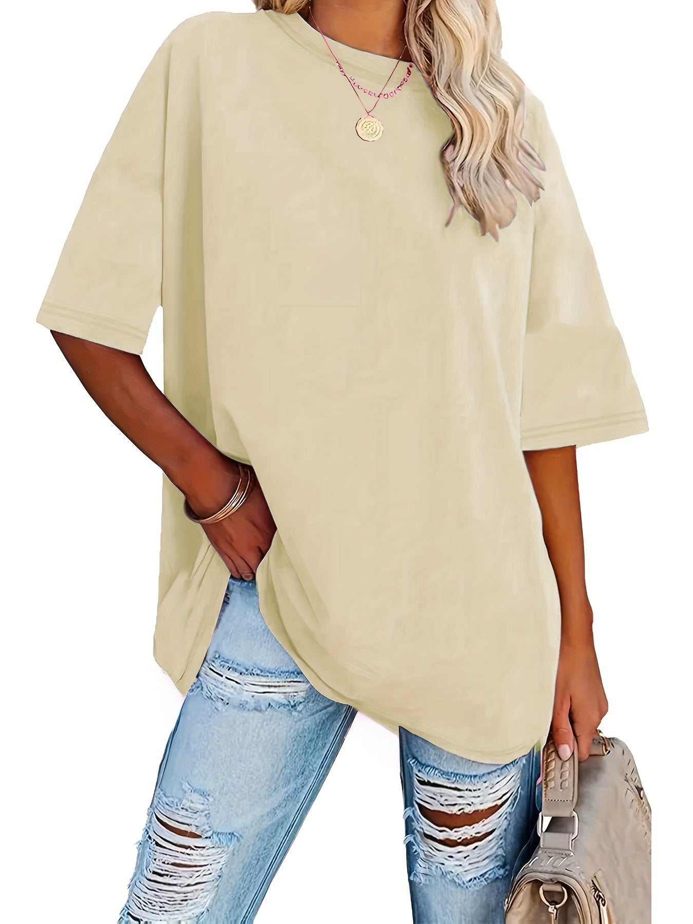 Women's Plus Size Oversized Cotton T-Shirts Short Sleeve Casual Summer Tops in 3 Colors