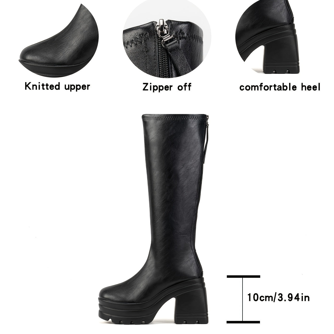 Women's Retro Knee-High Combat Boots with Zipper Thick Sole All-Season