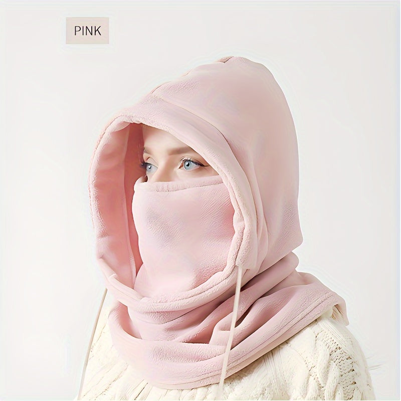 Winter Fleece Balaclava Windproof Ski Mask with Drawstring Hood for Outdoor Activities and Motorcycle Riding