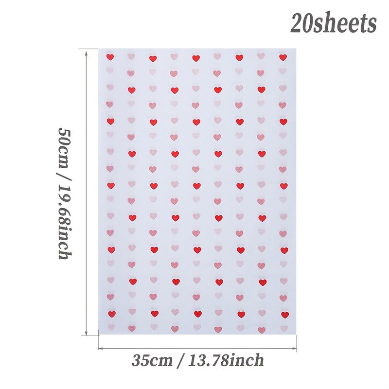 Premium Red Heart Pattern Tissue Paper Sheets for Gift Wrapping Scrapbooking and Wedding Decor 20 Pack