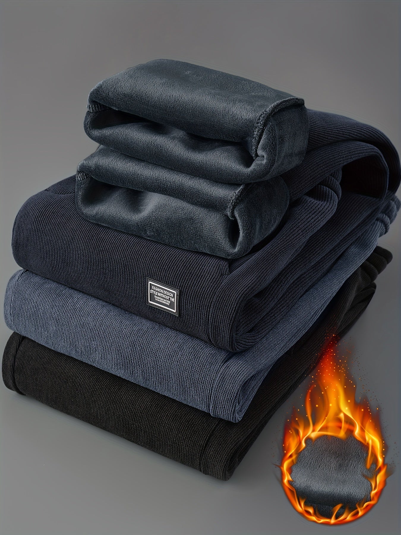 Men's Casual Joggers Polyester Knit Solid Regular Fit Mid Waist Winter Warmth