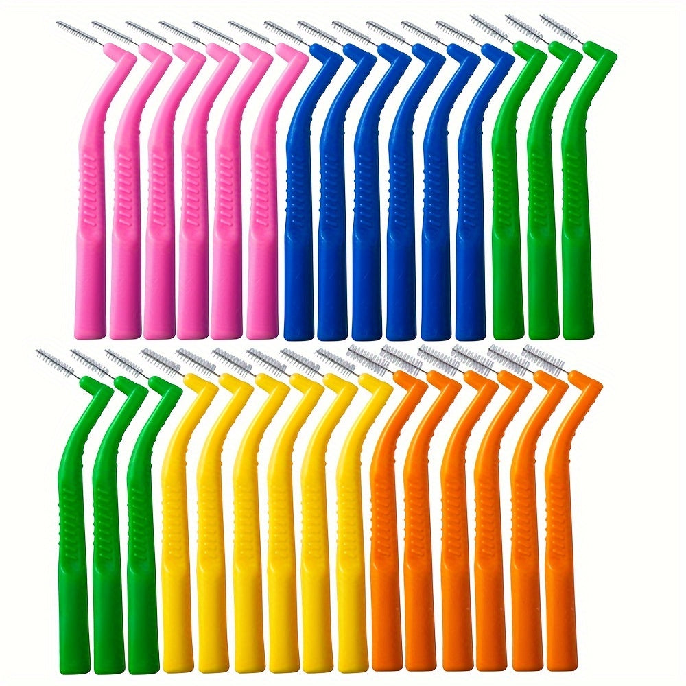 30 Pcs Angled Interdental Brushes Durable PE Ergonomic Handle Multi-Color