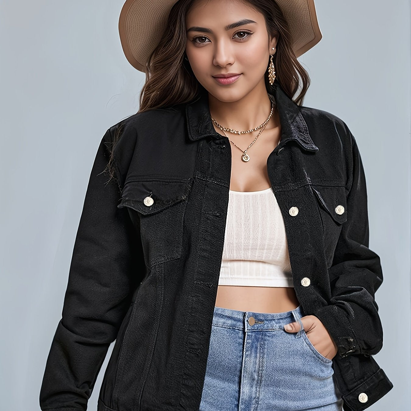 Ayollar uchun keng model denim kurtka, kundalik, yengil, bahor, yoz, kuz, tugma bilan oldi