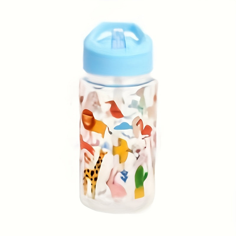 450ml BPA-Free Plastic Water Bottle with Animal Design and Straw for Travel Outdoor Daily Use