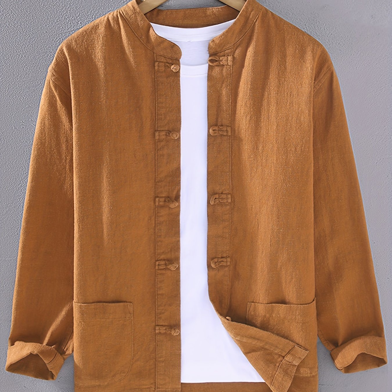 Мужская хлопковая традиционная туника в стиле Тан, верхняя рубашка, однотонный цвет, стойка воротник, повседневный весенний китайский размер